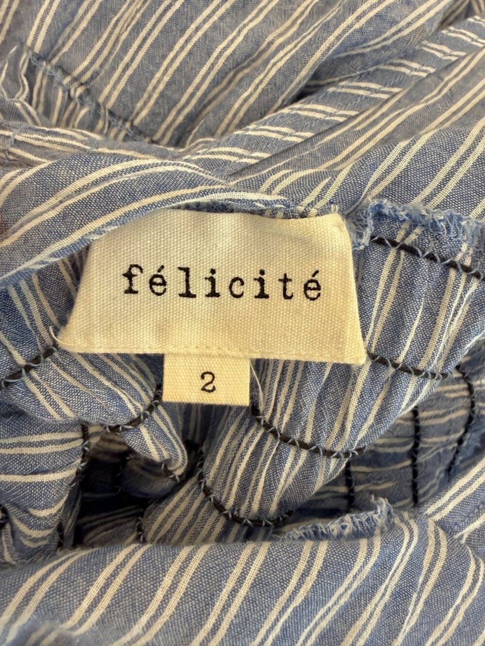 Felicitie Smocked Cotton Dress - Blue Stripe - Size S - Picture 4 of 8